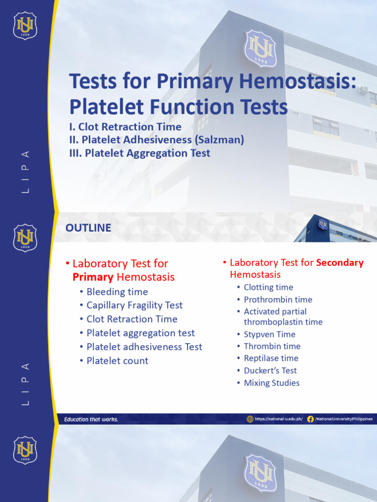 Tests For Primary Hemostasis | PDF | Coagulation | Hemostasis