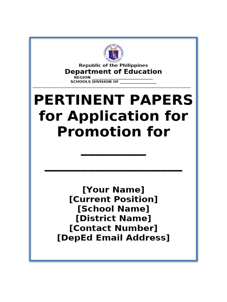 Folder Cover Page of Pertinent Documents For Application | PDF