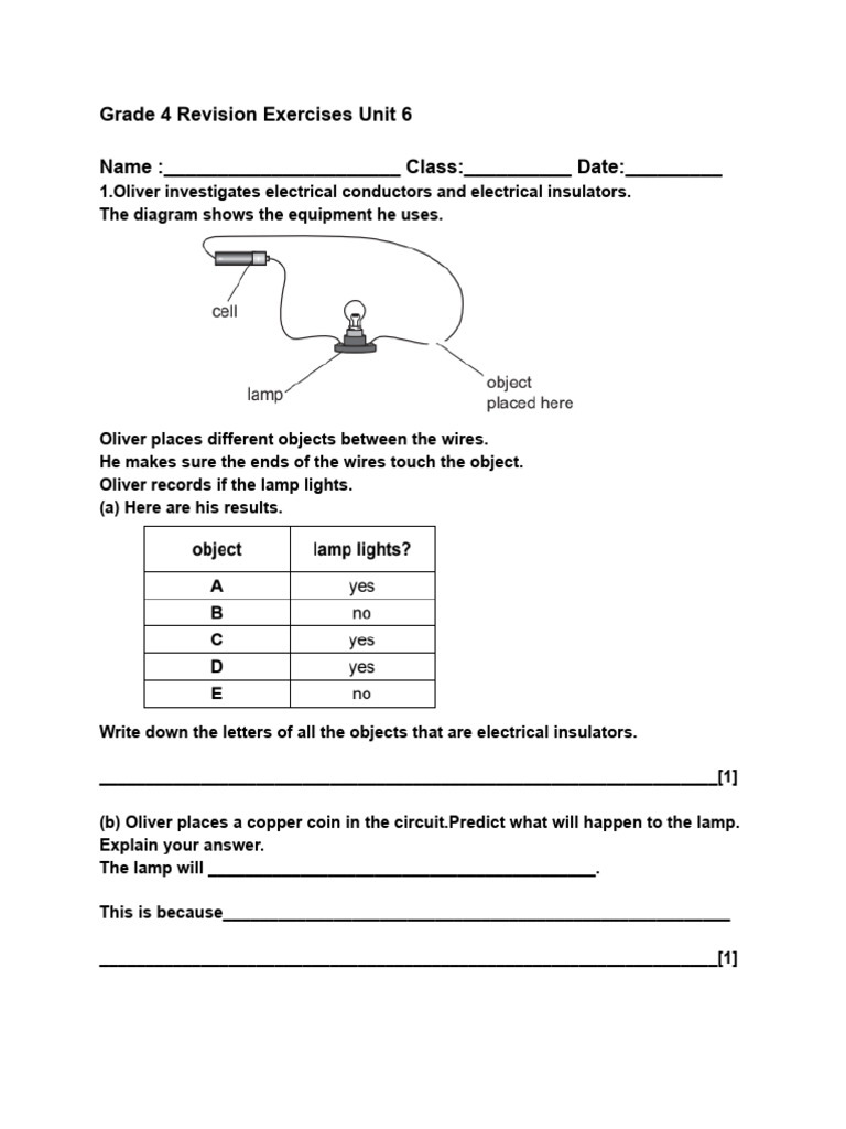 Grade 4 Revision Exercises Unit 6 Answers | PDF