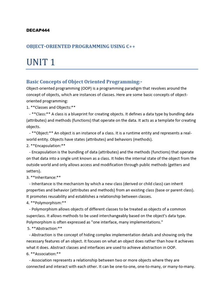 Decap444 Object Oriented Programme Using C++ | PDF | Object Oriented ...