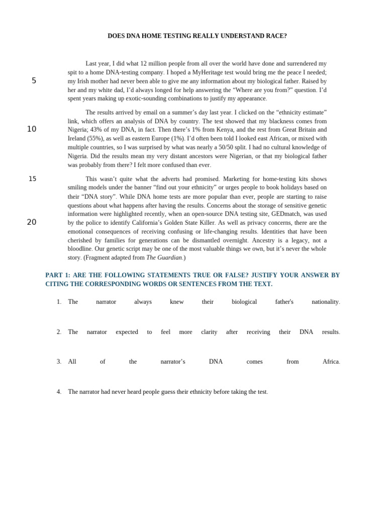 Examen PAU CYL DOES DNA HOME TESTING REALLY UNDERSTAND RACE | PDF ...