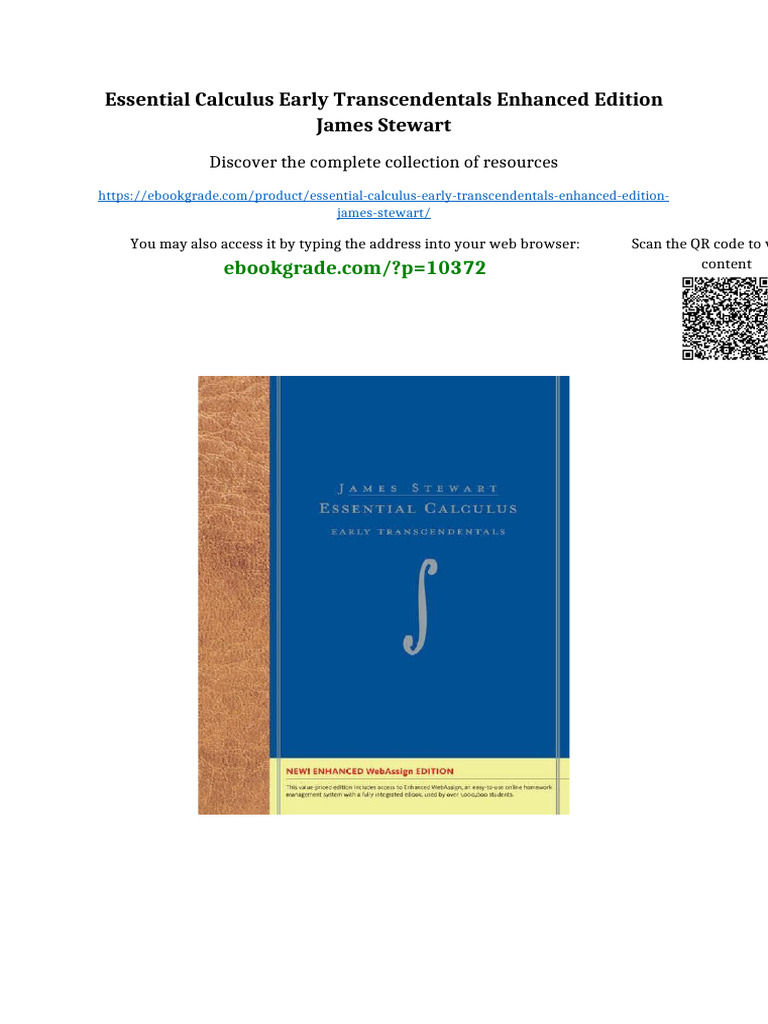 Essential Calculus Early Transcendentals Enhanced Edition James Stewart ...