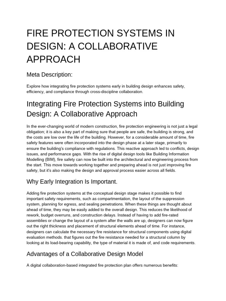 Fire Protection Systems in Design a Collaborative Approach 1000 Words ...