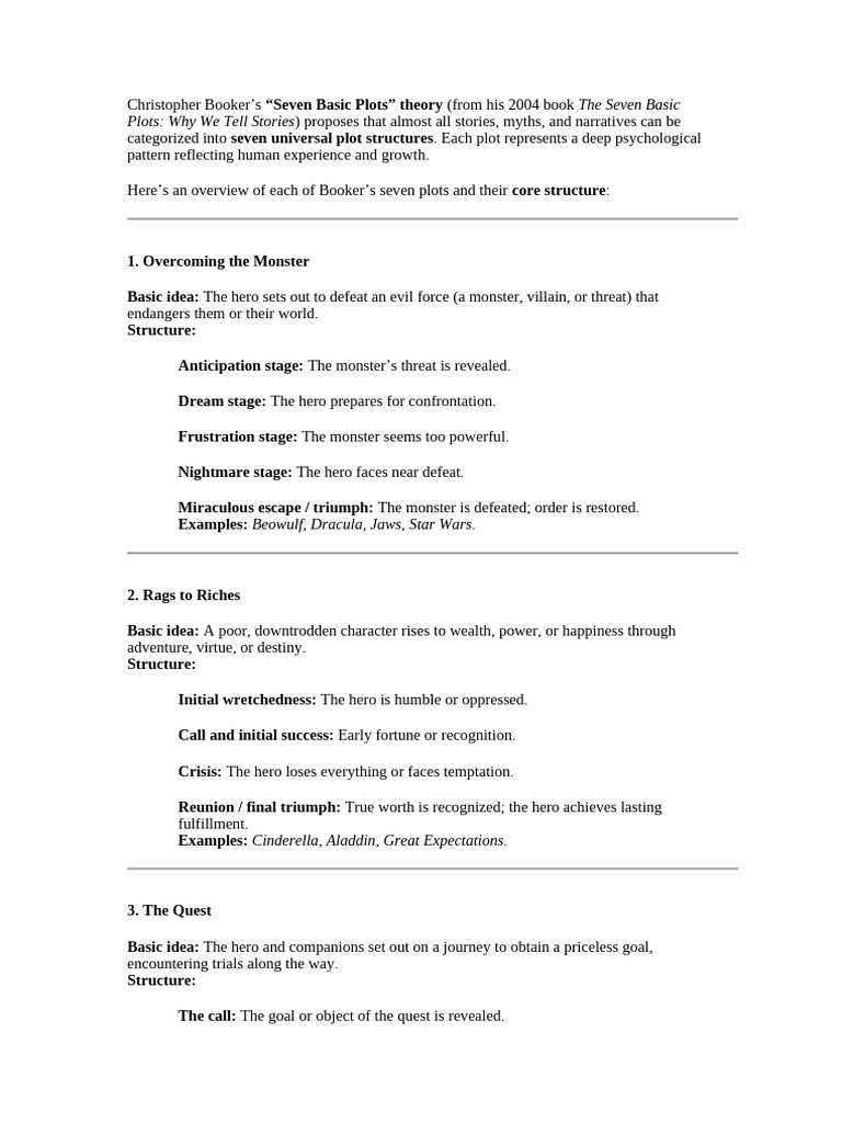 Christopher Booker. Seven Basic Plots | PDF | Quest | Cinderella