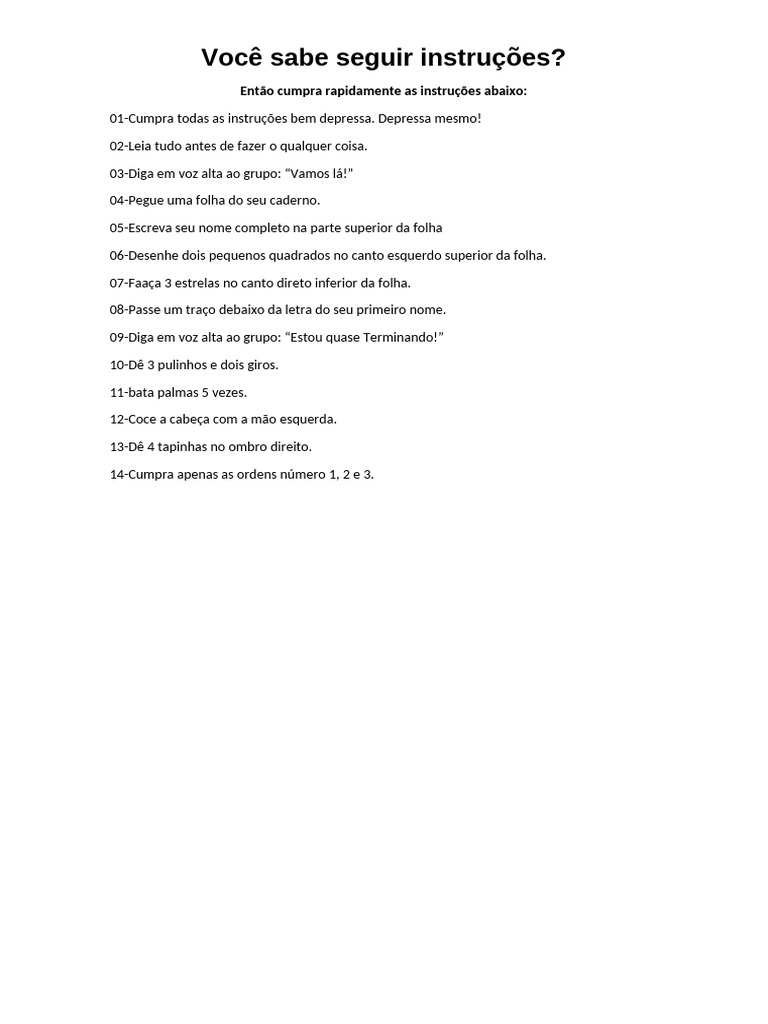 Você Sabe Seguir Instruções-Dinamica | PDF