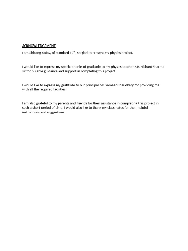 Acknowledgement Physics | PDF