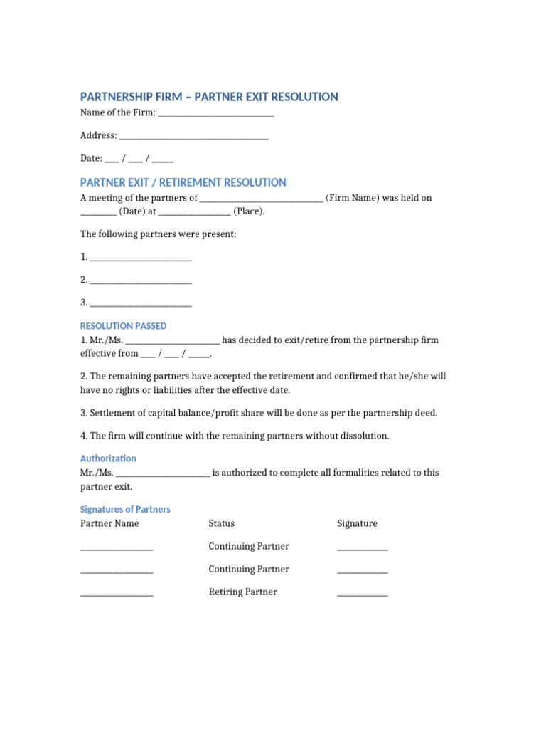 Partner Exit Resolution | PDF