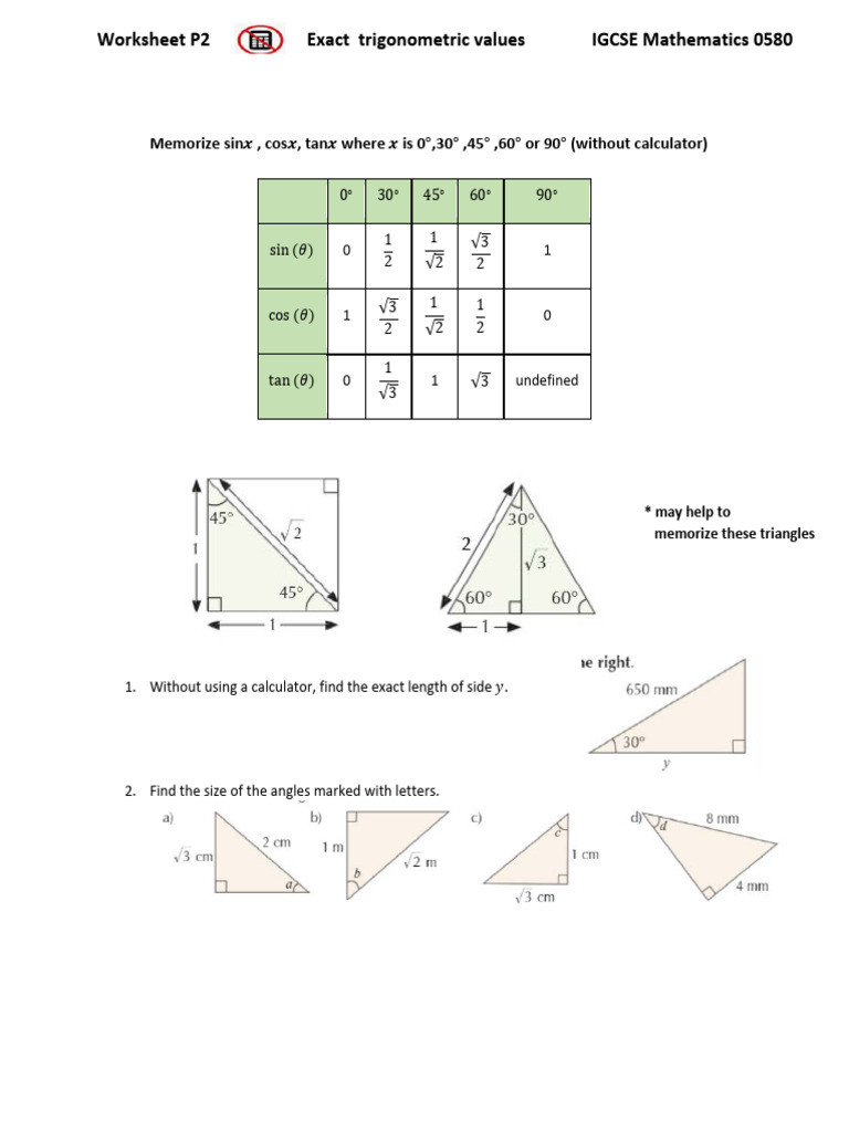 21f Exact Trignometric Values | PDF | Triangle | Euclid