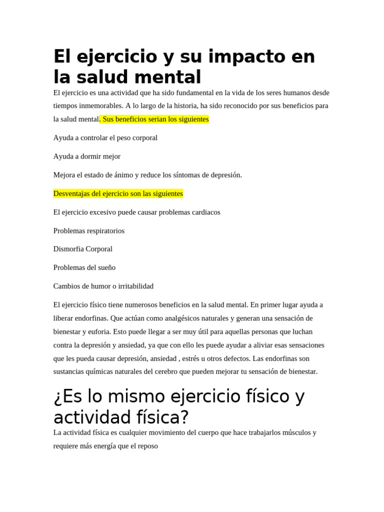 El Ejercicio y Su Impacto en La Salud Mental | PDF | Depresión (estado ...