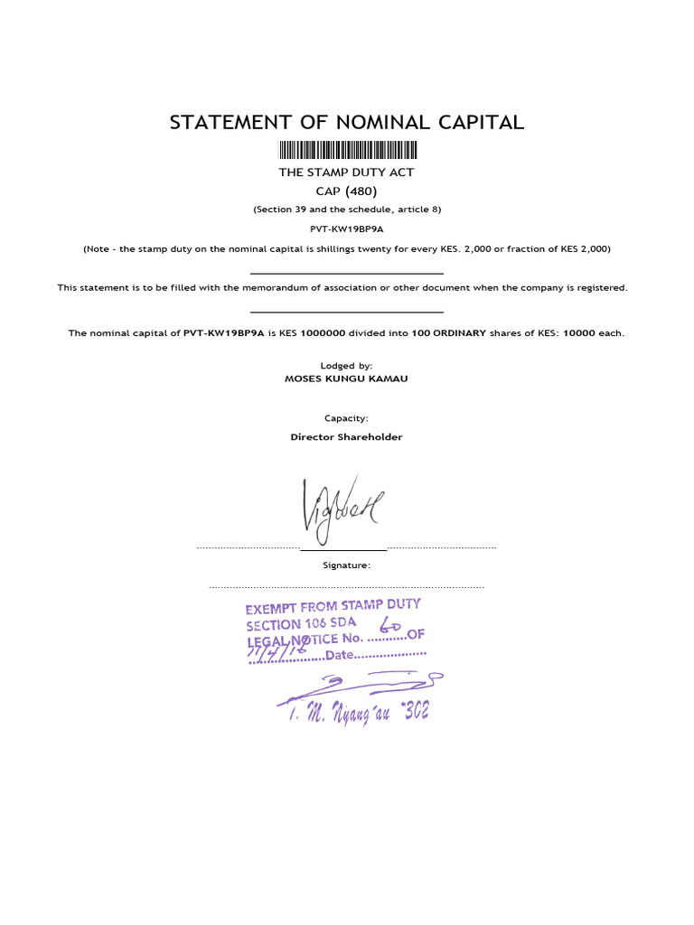 Pvt-kw19bp9a-Statement of Nominal Capital | PDF
