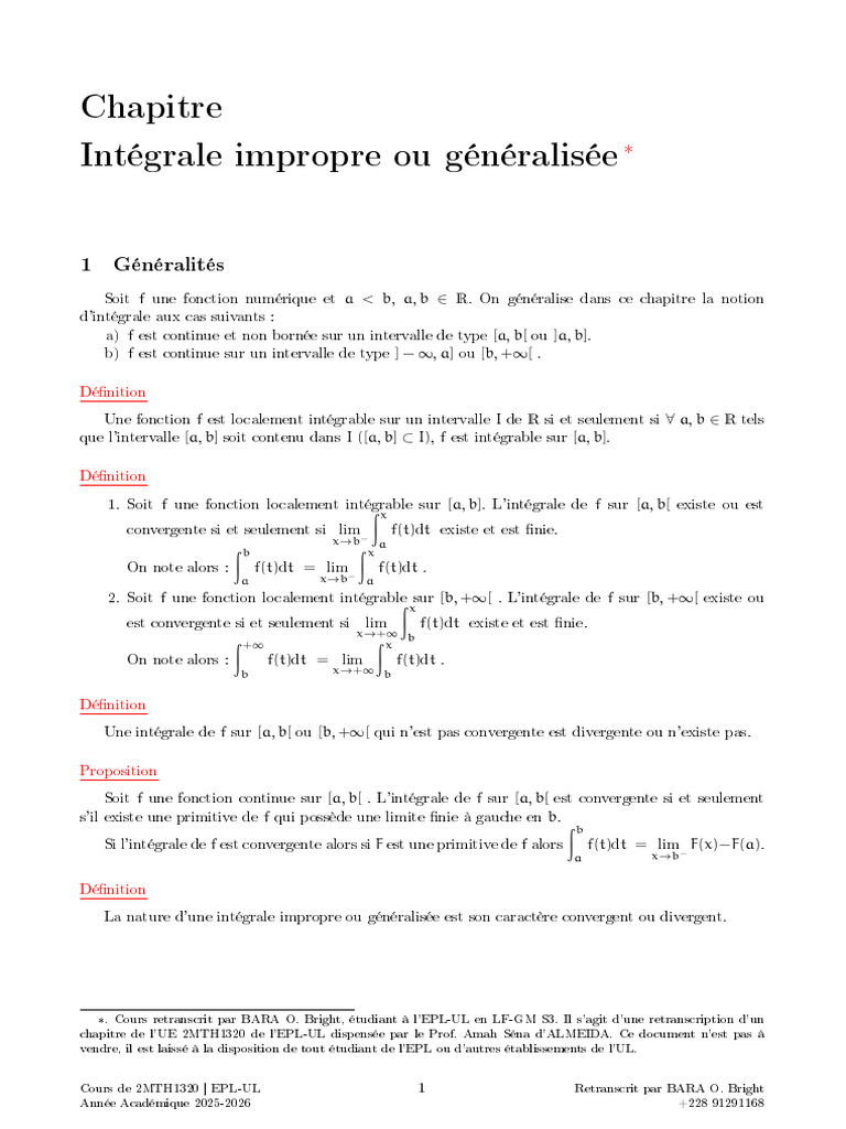 2MTH1320 Intégrale Impropre | PDF | Fonctionnalités et modélisations ...