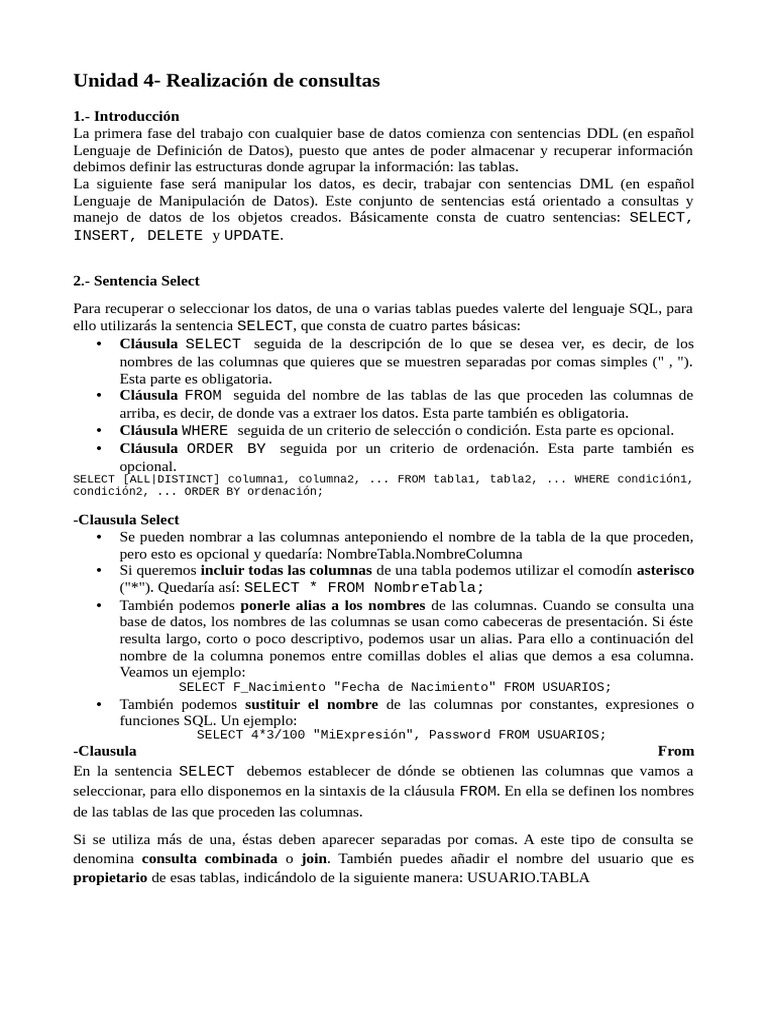 Bases de datos 4 | PDF | SQL | Bases de datos