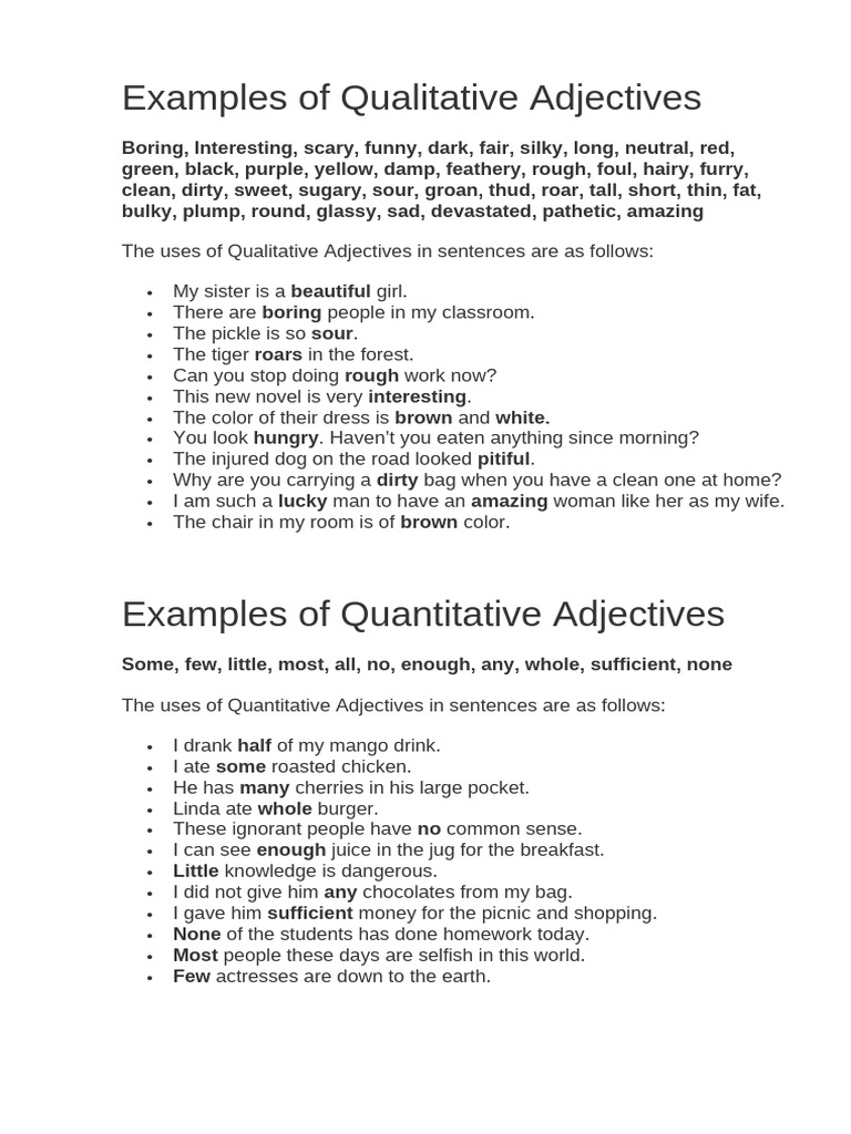 Answers of Qualitative Adjective1 | PDF
