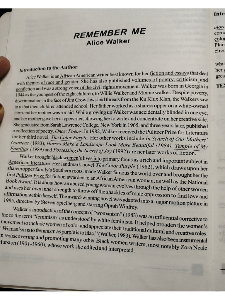 New Literatures in English Module - 2 Chapter 1 Alice Walker Remember ...