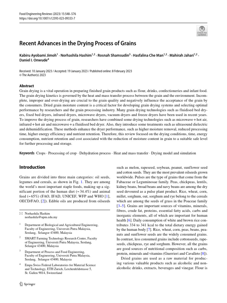 Recent Advances in Drying Process of Grains | PDF | Cereals | Heat Transfer