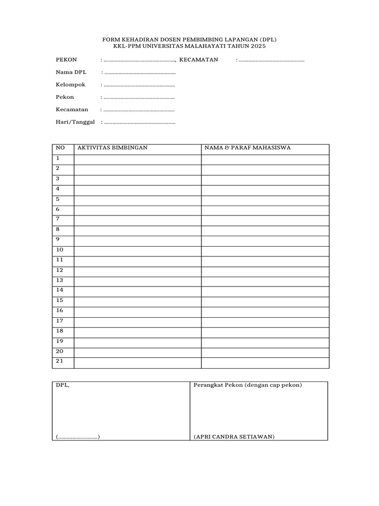 Form Absensi DPL | PDF