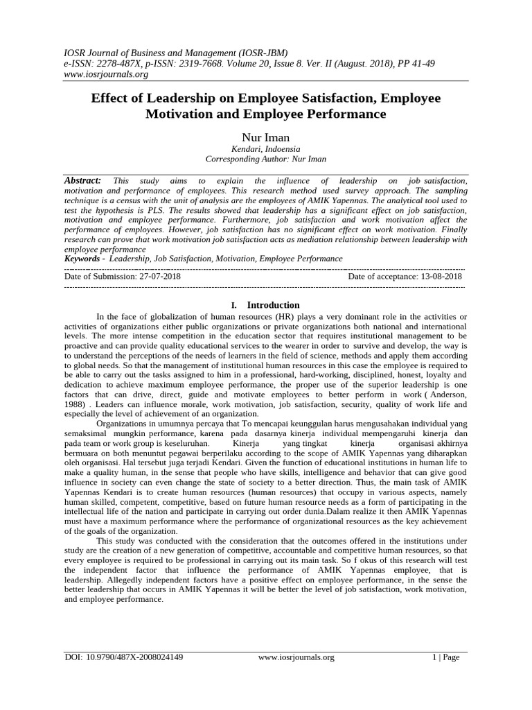 Effect of Leadership On Employee Satisfa | PDF | Job Satisfaction ...