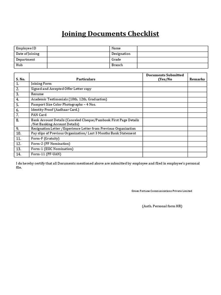 Joining Format (Updated) | PDF | Employment | Background Check