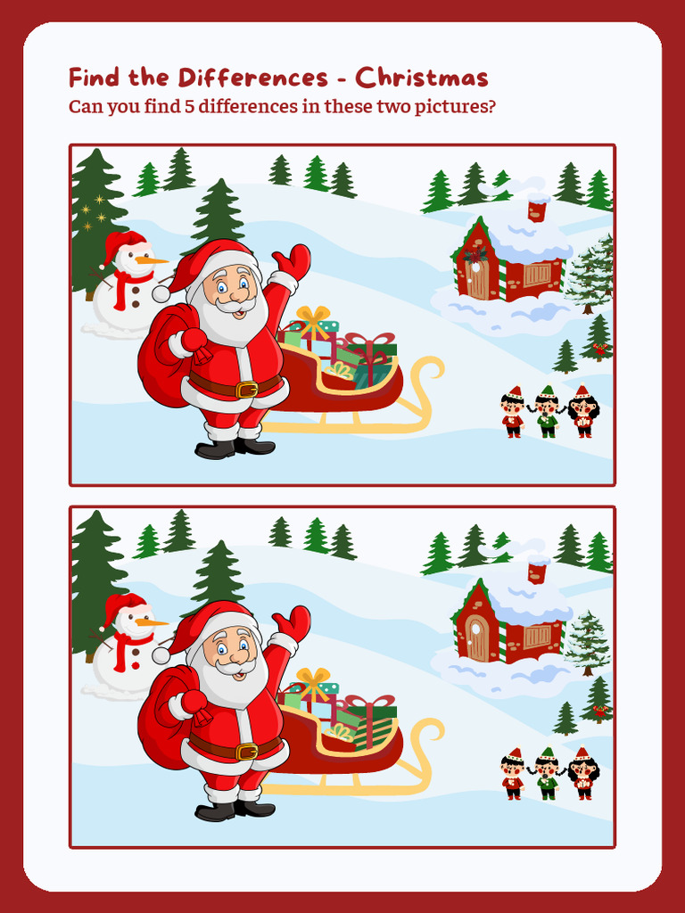 Christmas Find The Difference Worksheet | PDF