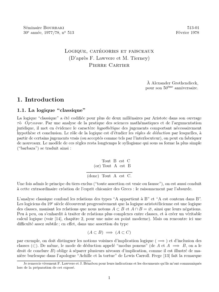 Logique Categories Faisceaux (Pierre Cartier) | PDF | Logique ...
