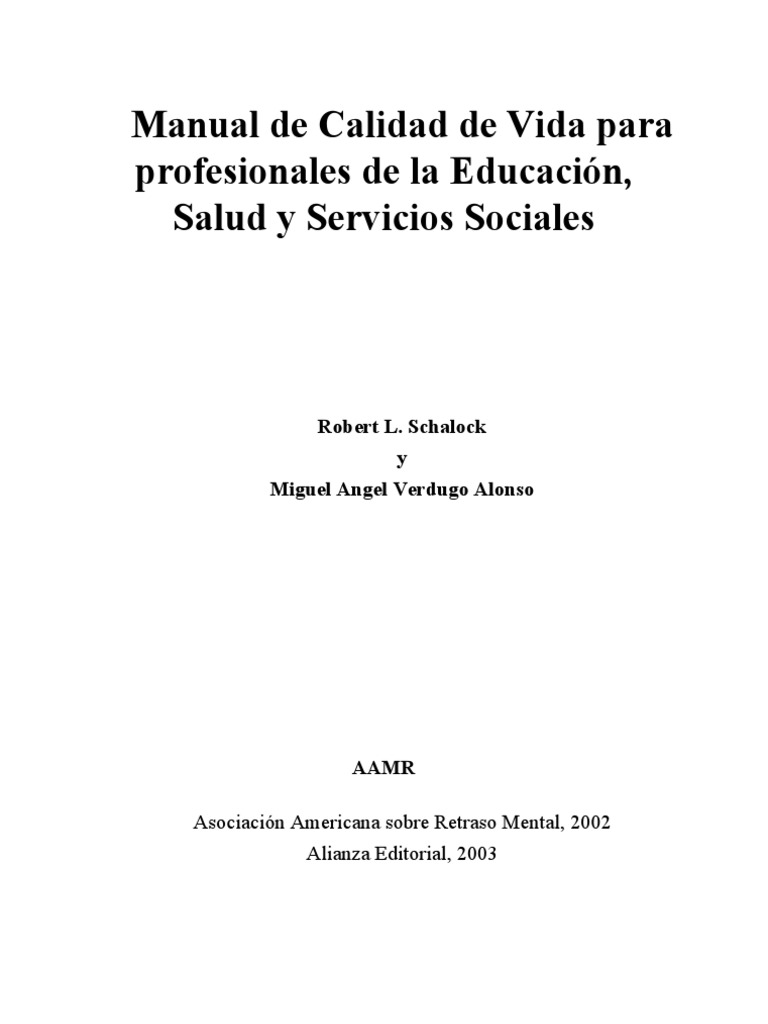 Schalock y Verdugo Cap 1 y 2 (Manual de Calidad de Vida | PDF ...
