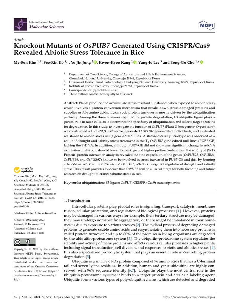 Knockout Mutants of OsPUB7 Generated Using CRISPRCas9 | PDF | Ubiquitin ...