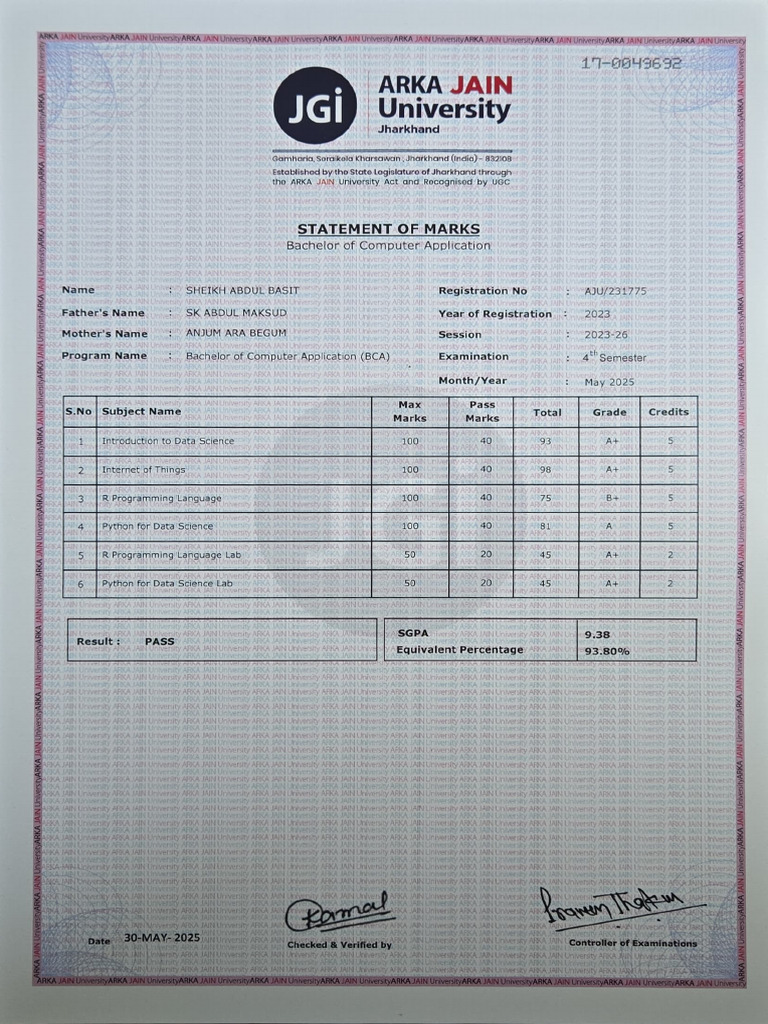 AJU Sem 4 Marksheet | PDF