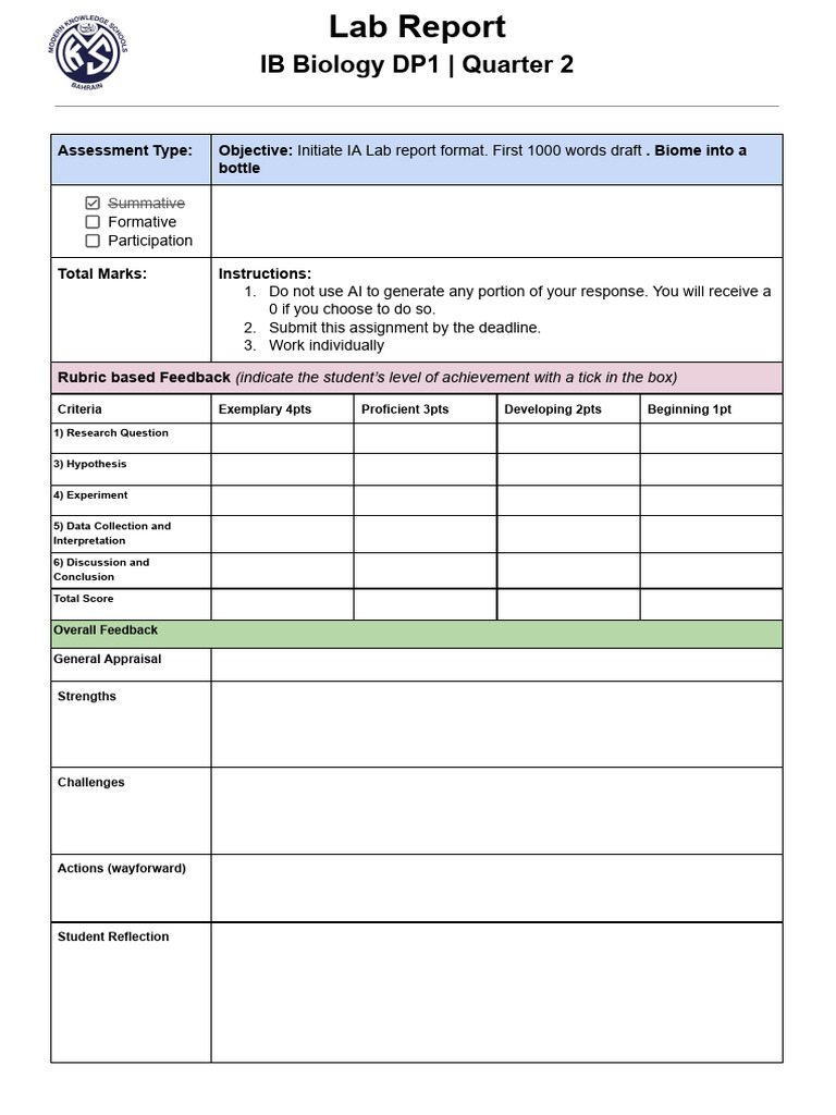 Biology Lab Report | PDF