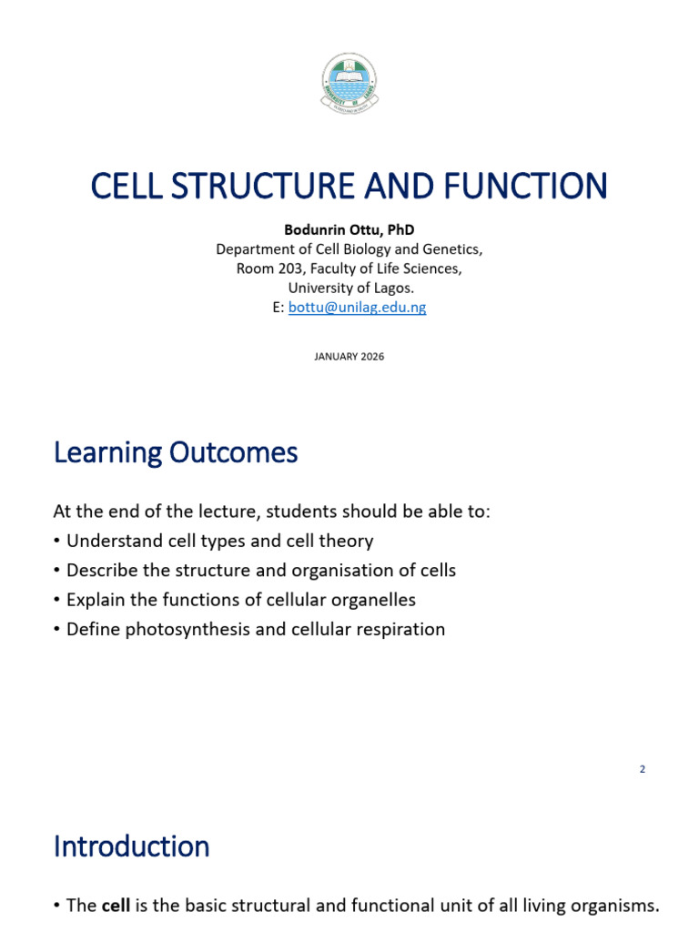 Bio1 - Cell Structure and Function - Drbodunrinottu | PDF | Endoplasmic ...