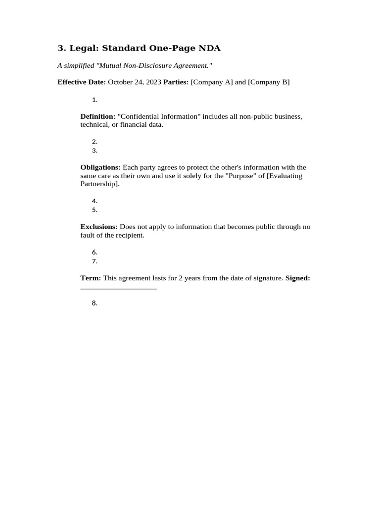 Standard One-Page NDA | PDF