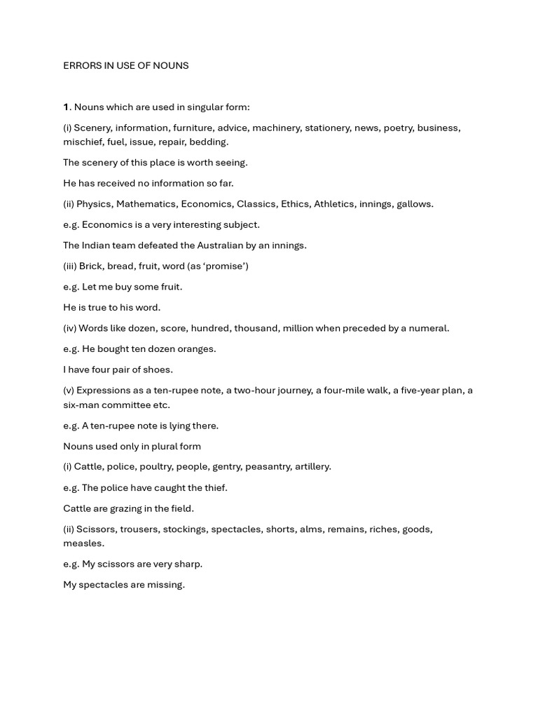 Noun Pronoun and Adjectives Errors | PDF | Pronoun | Plural
