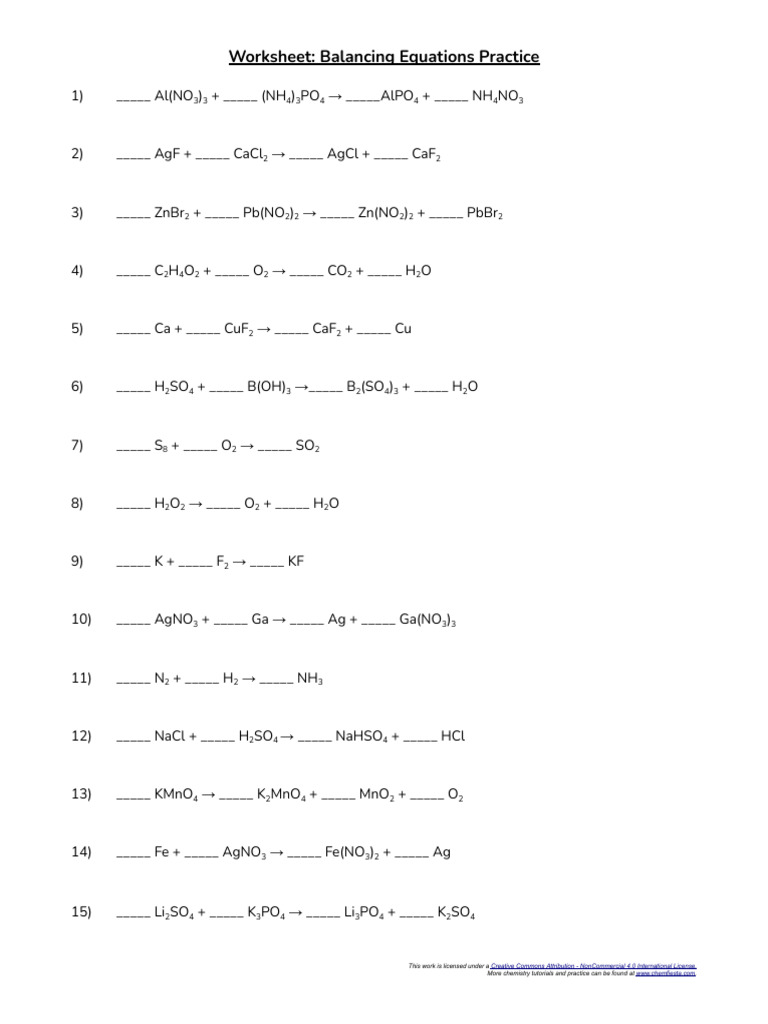 Worksheet - Balancing Equations Practice W KEY | PDF | Mathematical ...