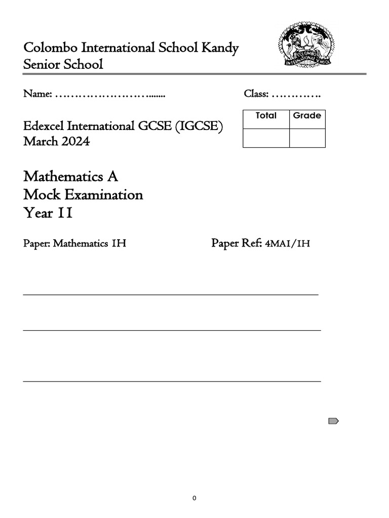 Mathematics 1H Mock 2024 | PDF | Applied Mathematics | Mathematics