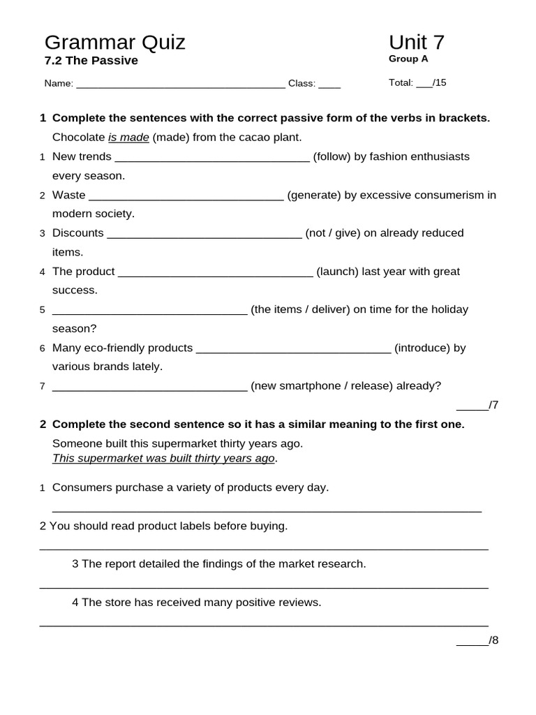Focus 2 2ed Grammar Quiz Unit7.2 GroupA | PDF