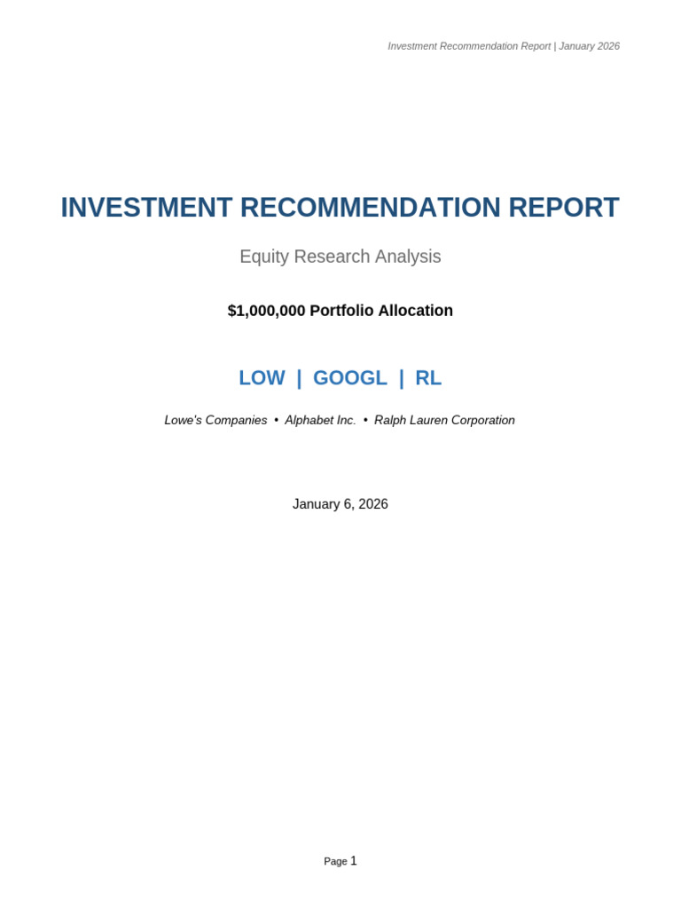 Investment Recommendation Report | PDF | Recession | Valuation (Finance)