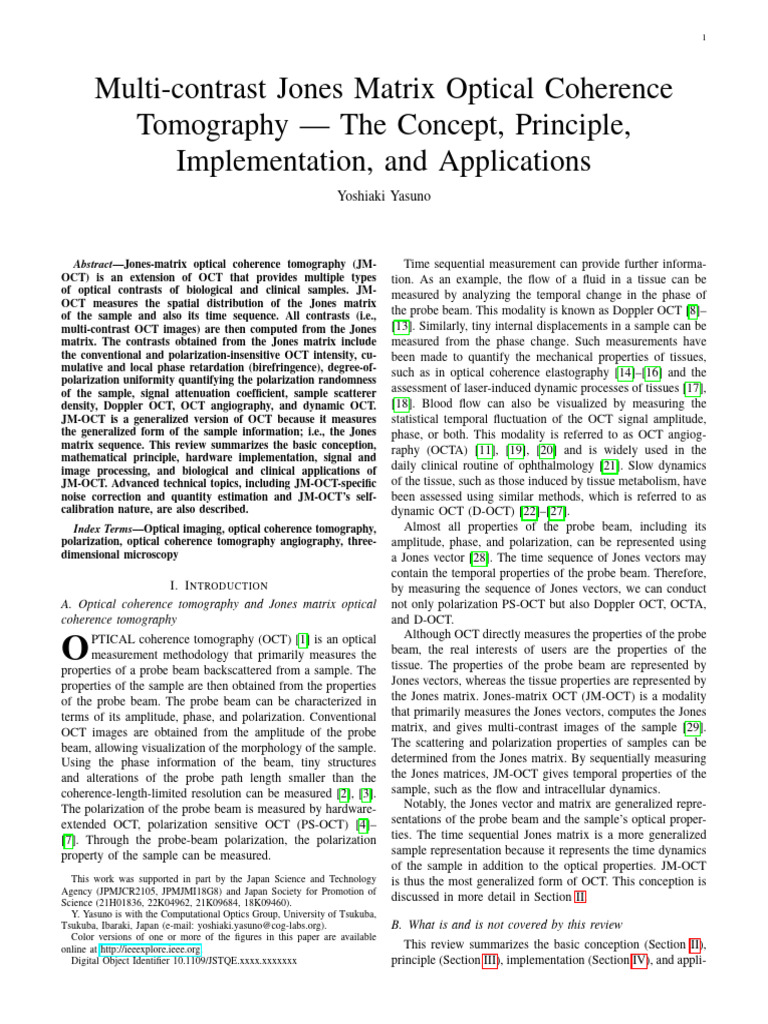 Multi-contrast Jones Matrix Optical Coherence Tomography — The Concept ...