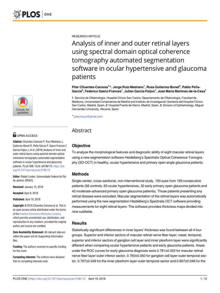 Analysis of Inner and Outer Retinal Layers Using S | PDF | Glaucoma ...