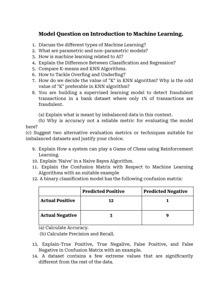 Model Questions - Intro To Machine Learning | PDF | Cognitive Science ...