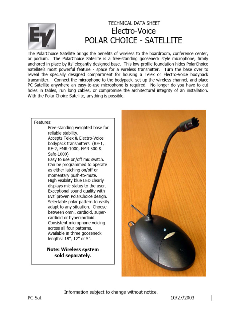 7 Electro-Voice PolarChoice Satellite | PDF | Microphone | Sound Production