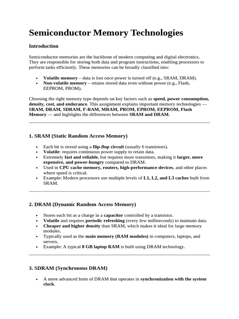 Semiconductor Memory Technologies | PDF | Random Access Memory ...