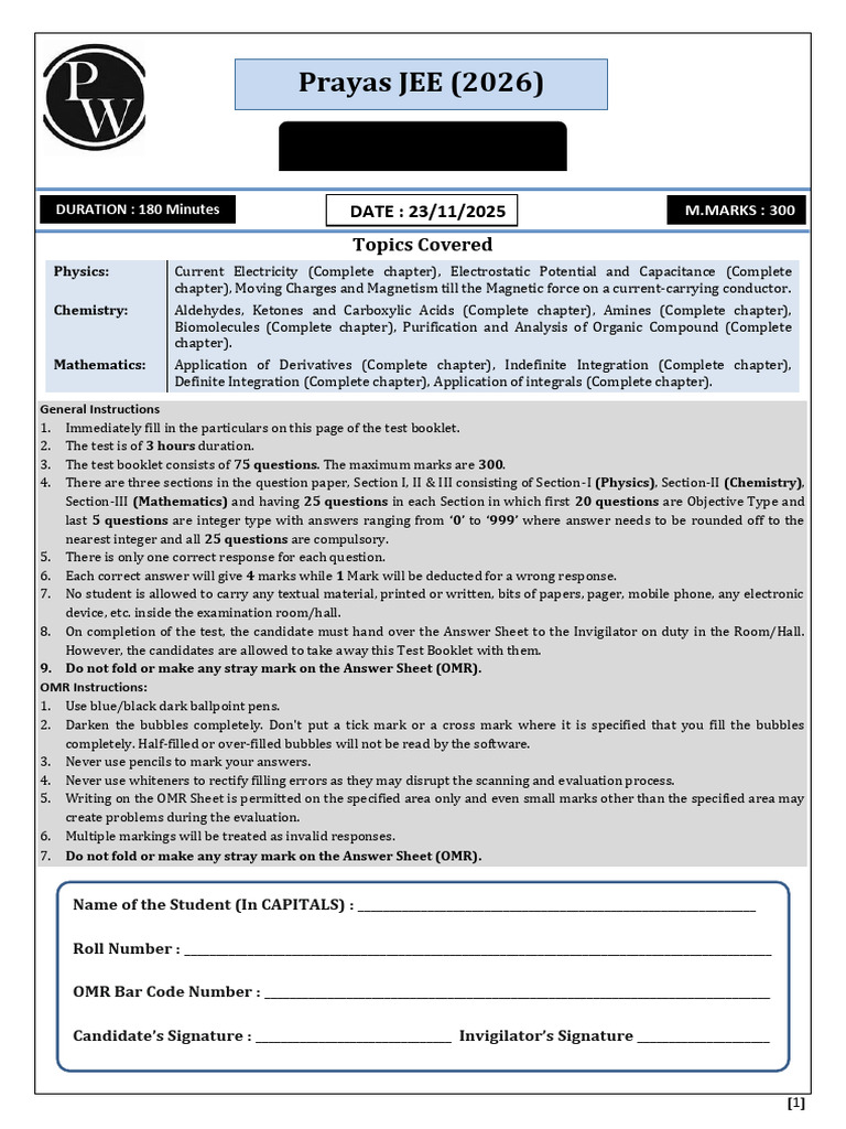 Practice Test 08 Test Papers (PCM) | PDF | Series And Parallel Circuits ...