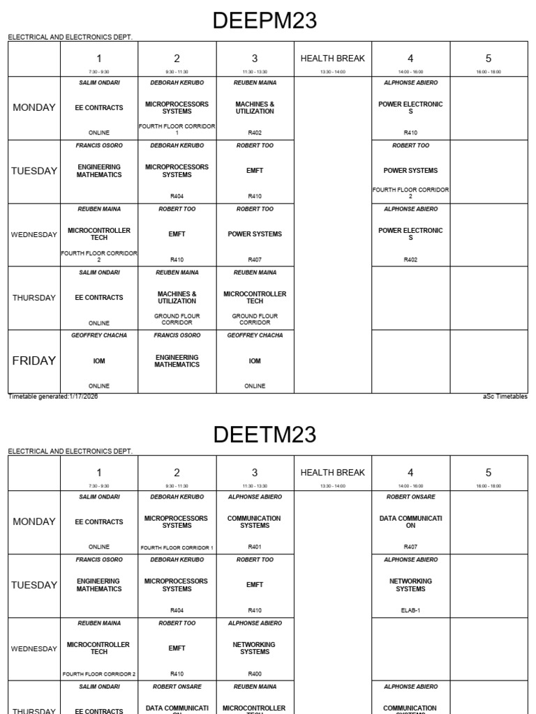 Eee Jan-Apr 2026 Each Class TT Draft 2 | PDF | Engineering | Electronic ...