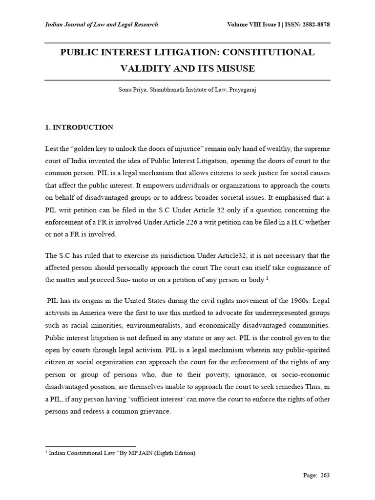 Public Interest Litigation - Constitutional Validity and Its Misuse ...