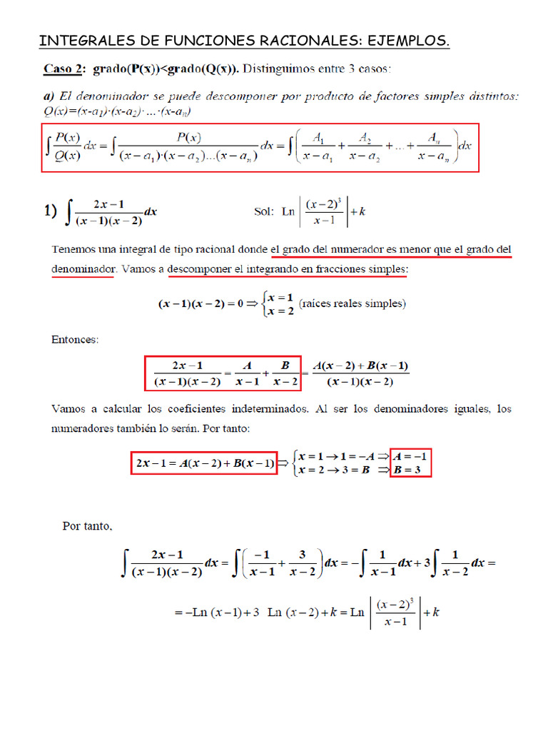 Integrales de Funciones Racionales Ejemplos | PDF