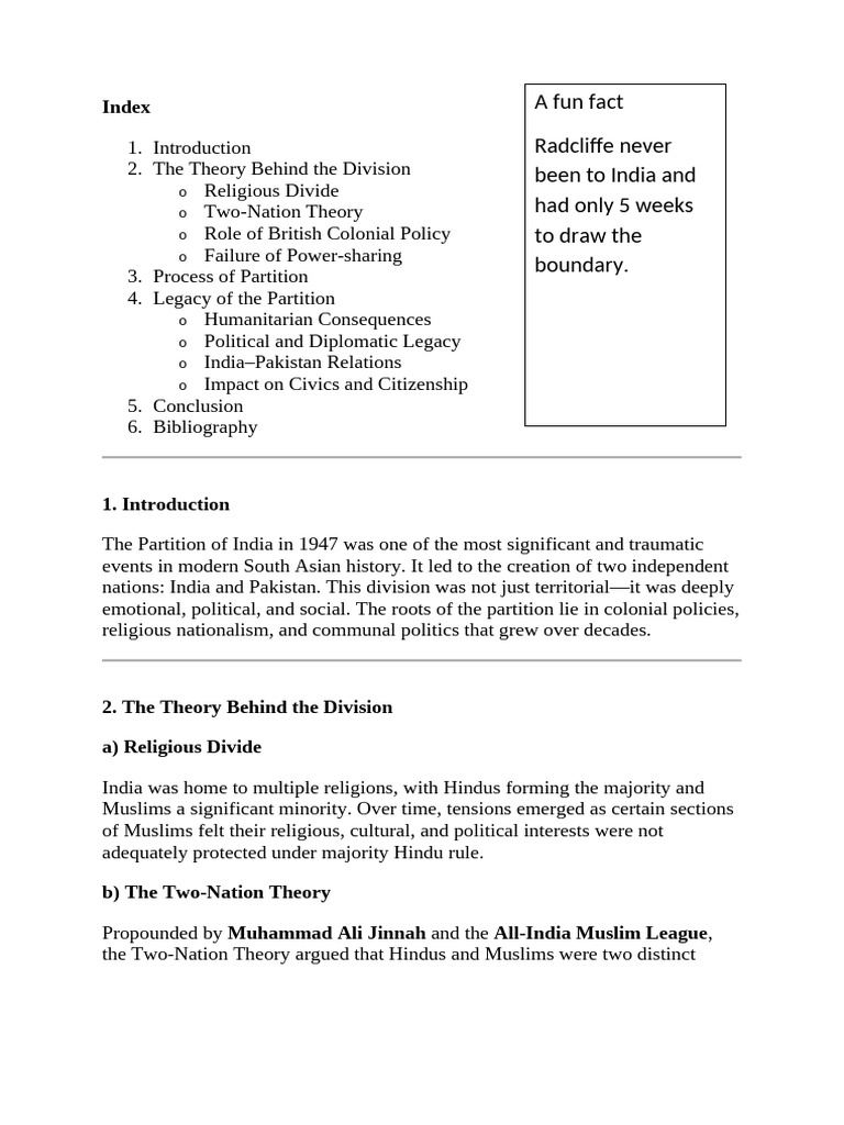 Political Science Project Basework | PDF | Partition Of India | Two ...