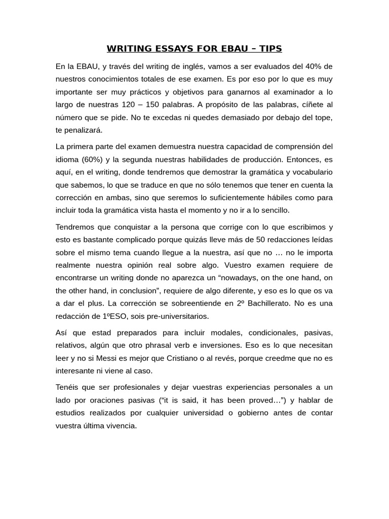 Writing Essays for Ebau | PDF | Comunicación humana | Gramática