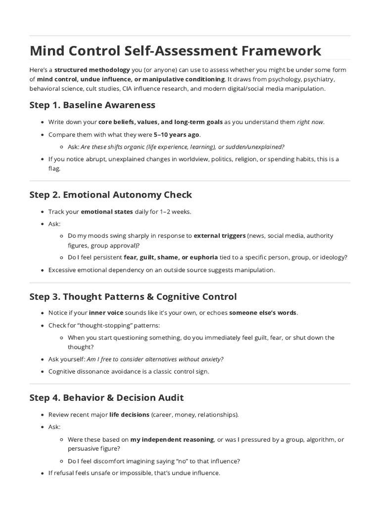 Mind Control Self-Assessment Framework | PDF | Mind | Fear