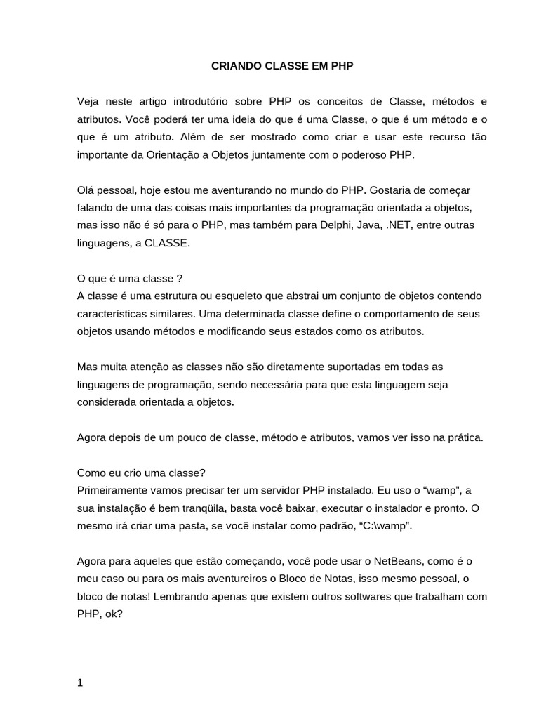 Criando Classe em PHP | PDF | Php | Linguagem de programação