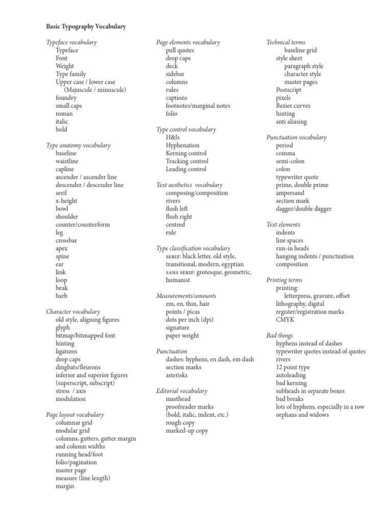 Type 1 Vocabulary | PDF | Typefaces | Sans Serif