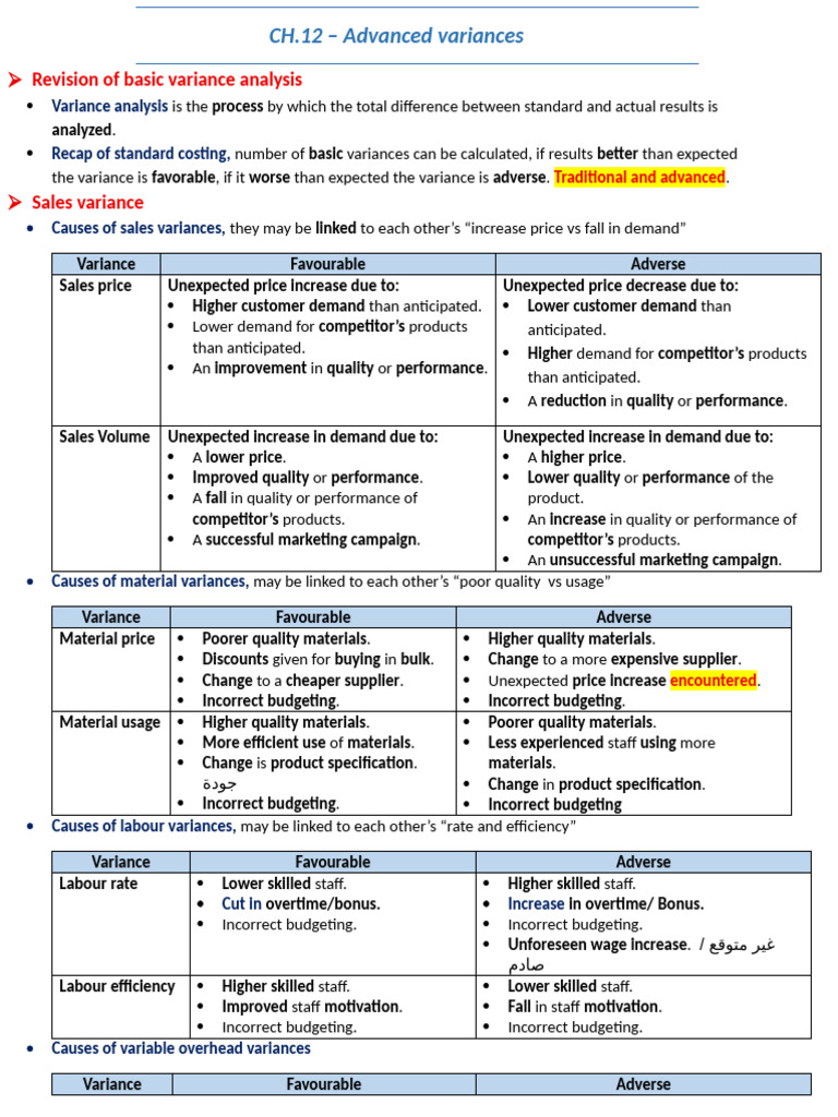 CH.12 - Advanced Variances | PDF | Labour Economics | Lean Manufacturing